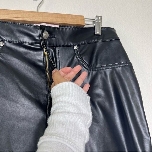Revice Pants Size 32 Black Vegan Leather Uptown Happy Hour Straight Slit Leg - Picture 9 of 15